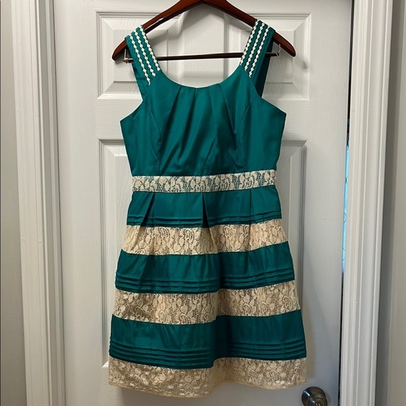 Ryu Anthropologie emerald green/ cream woman Dress size large - Picture 4 of 15